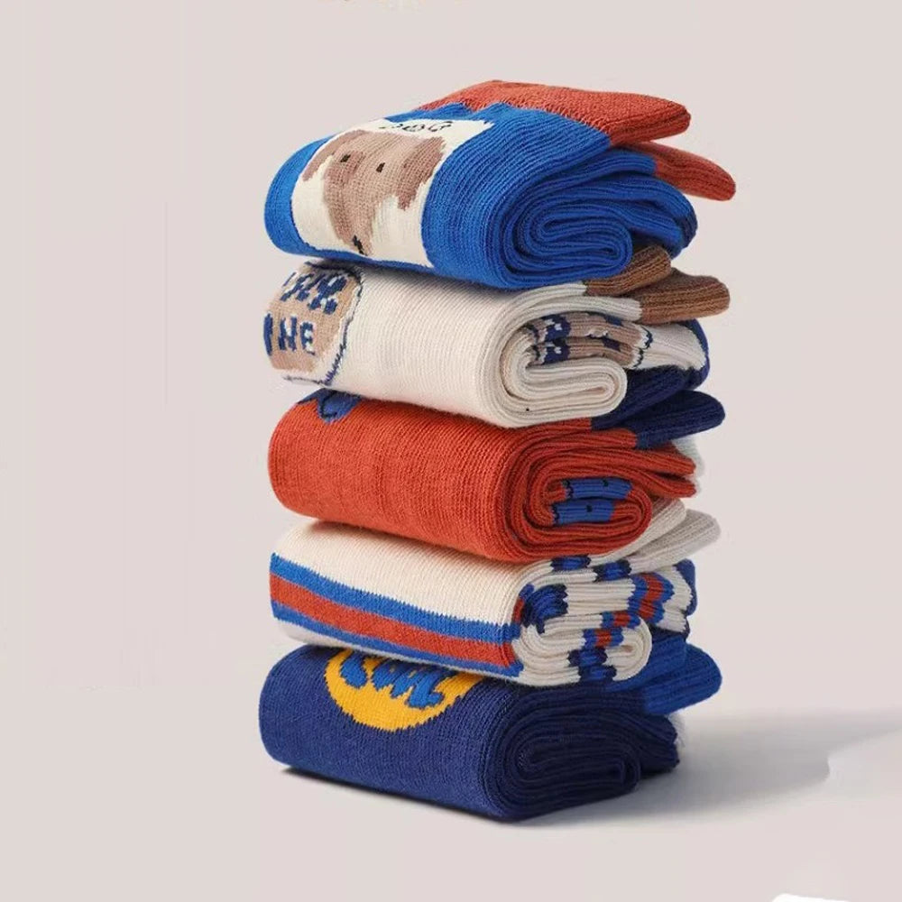 5 Pairs Children's Socks, Boys' Cartoon Cute Puppy Mid Length Socks , Students' , Autumn/ Winter Versatile Socks