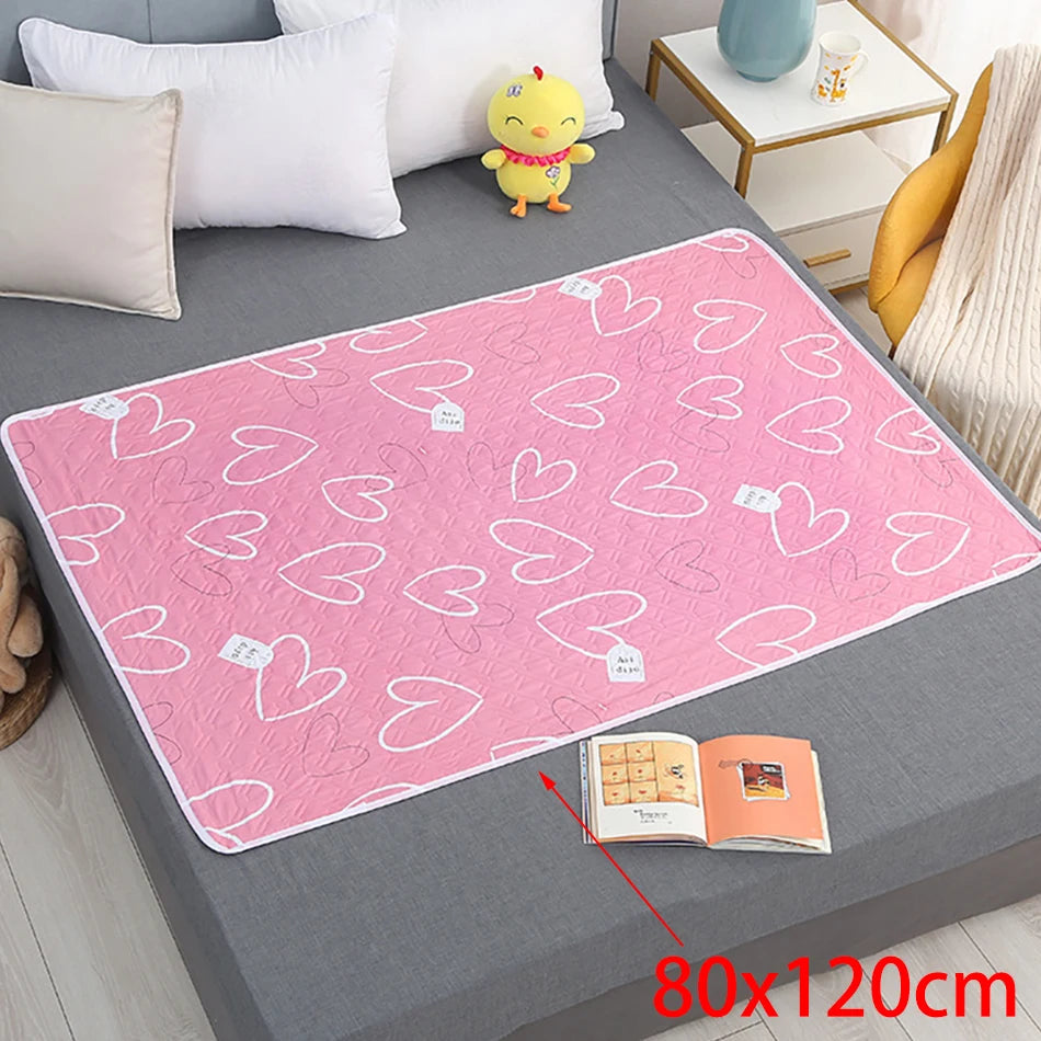 80x120cm 4 Layer Cartoon Dino Heart Diapering Mat Waterproof Washable Changing Pads for Night and Menstrual Protection Baby Care