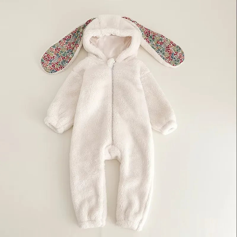 Spring Baby Girls Boys Rabbit Romper Newborn One-piece Jumpsuit Hooded Pajamas Boys Plush Homewear Outfits Baby Costume