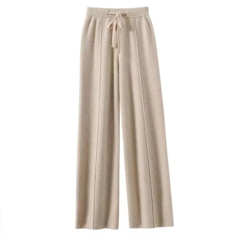 Soft Wool Wide-Leg Knit Trousers