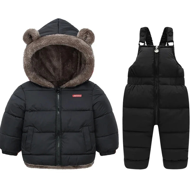 Children Winter Clothing Sets Baby Lamb Fleece Coats+Down Pants 2Pcs Boys Girls Thicken Warm Casual Hooded Clothing Outfits