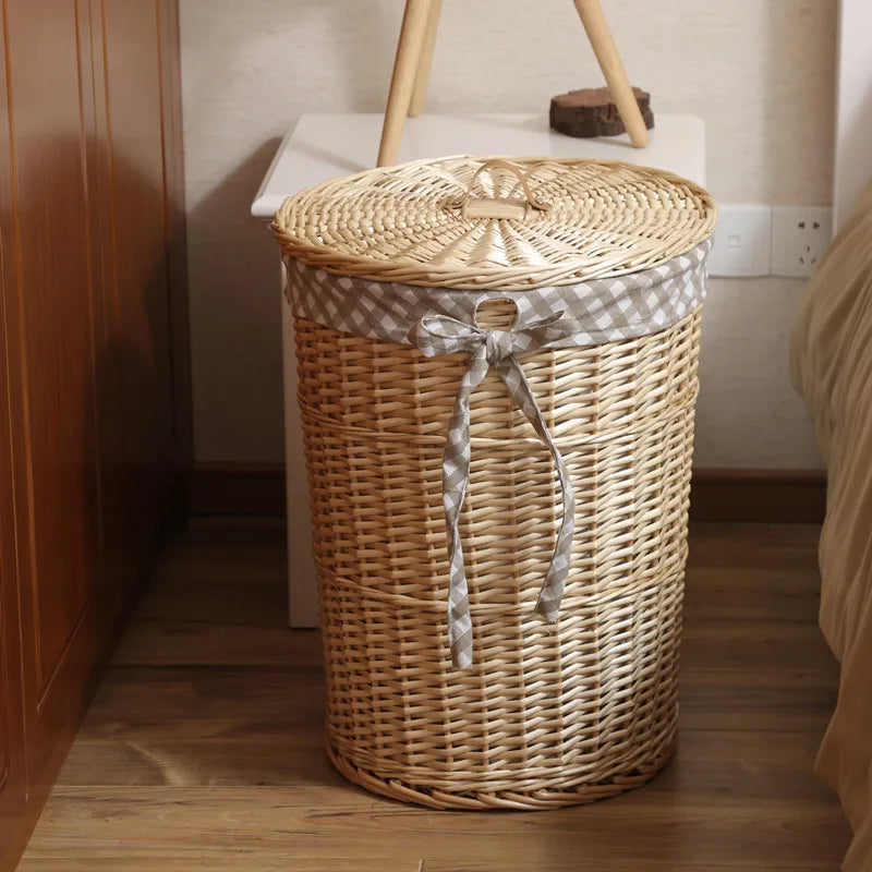 Wier Laundry Basket Dir Clothes Storage Basket with Lid Household Organizer Basket Pure l Willow Wier Basket