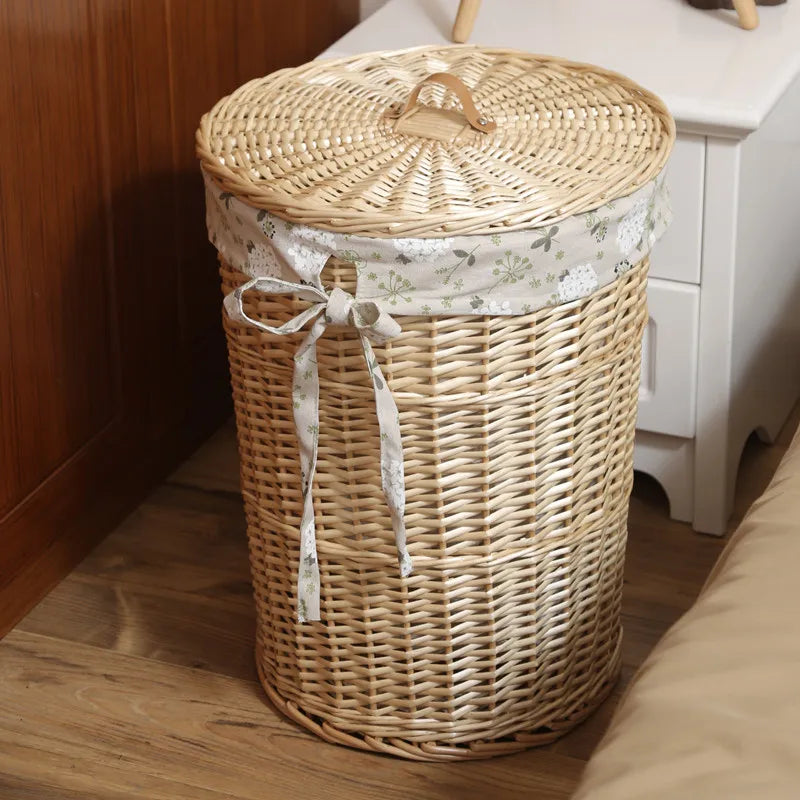 Wier Laundry Basket Dir Clothes Storage Basket with Lid Household Organizer Basket Pure l Willow Wier Basket