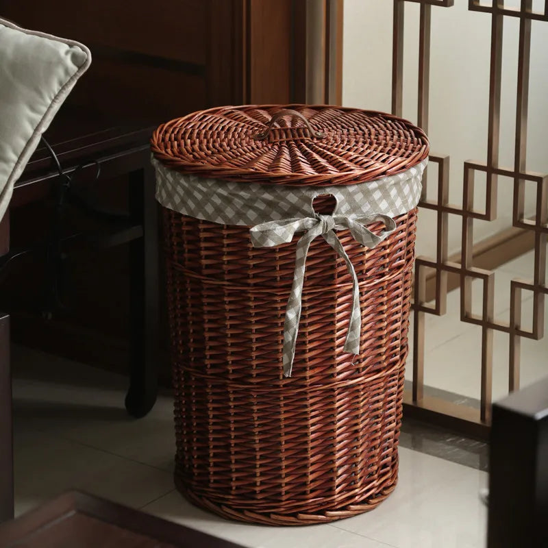 Wier Laundry Basket Dir Clothes Storage Basket with Lid Household Organizer Basket Pure l Willow Wier Basket