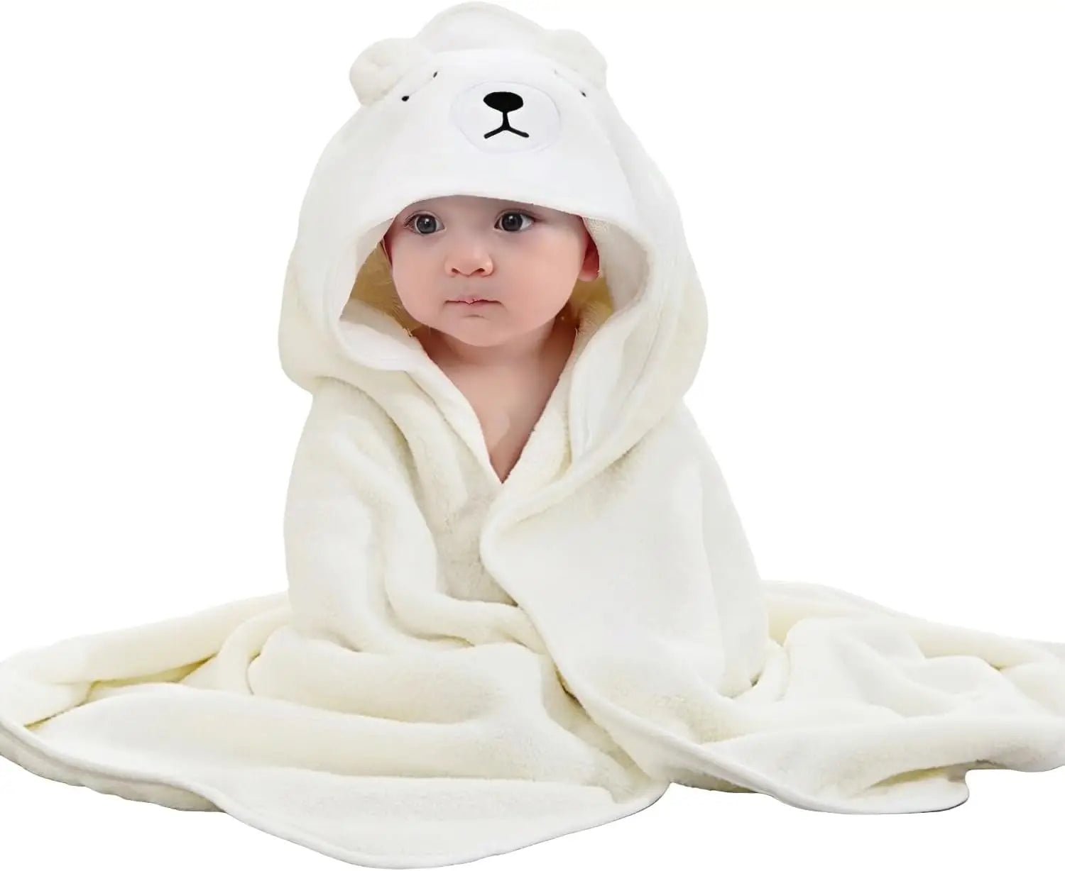 Baby Hooded Towel 31x31 in - Organic Cotton Bath Set, Quick Dry & Absorbent with Animal Design (Baby Shower Gift, 1-Piece Set)