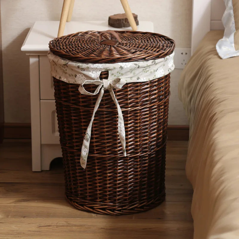Wier Laundry Basket Dir Clothes Storage Basket with Lid Household Organizer Basket Pure l Willow Wier Basket
