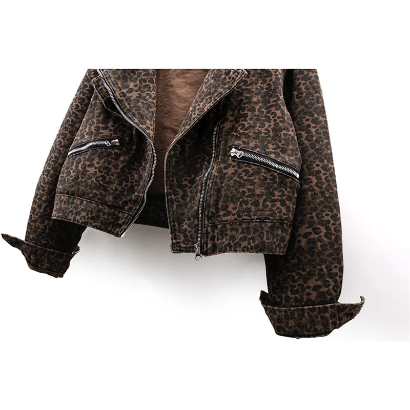 Leopard Print Cropped Denim Jacket