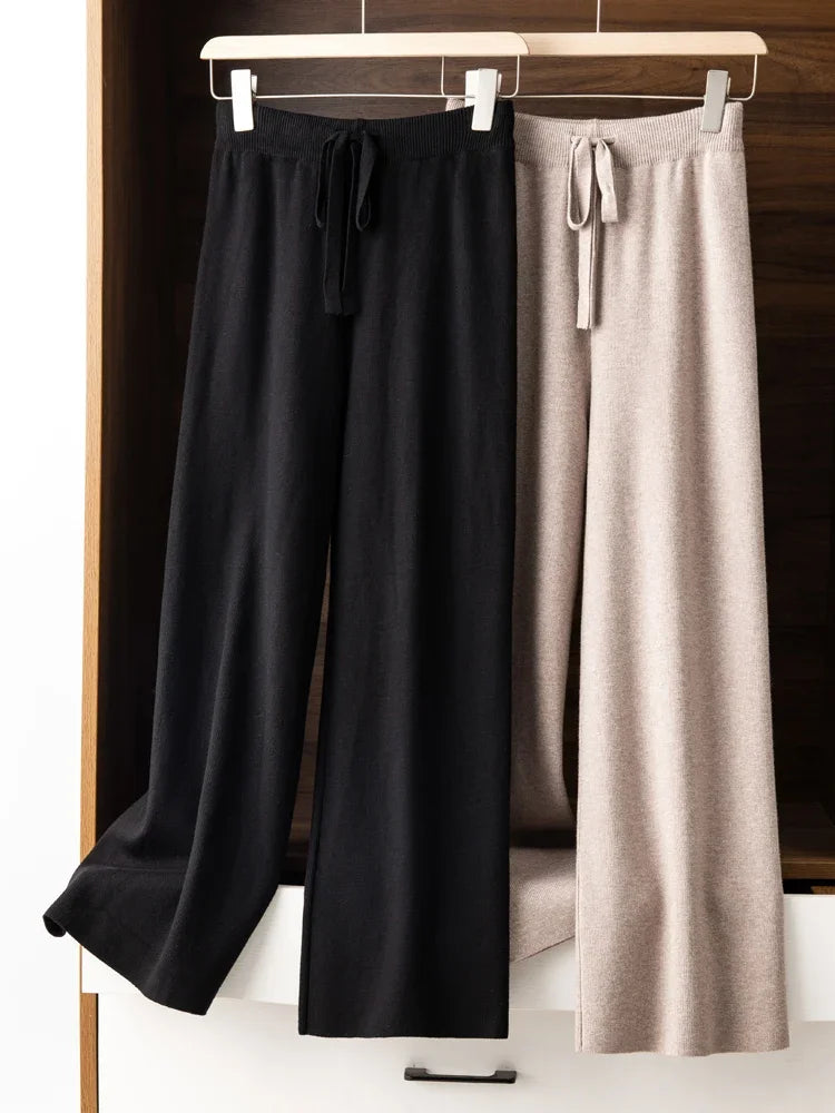 Wide-Leg Soft Knit Winter Trousers