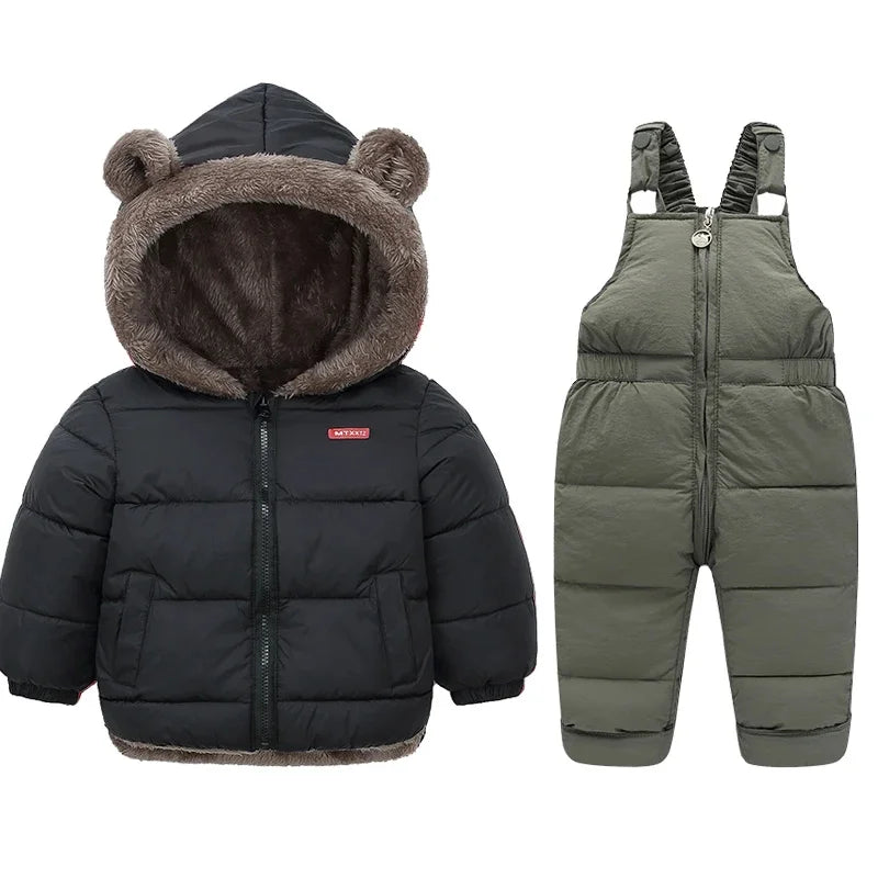 Children Winter Clothing Sets Baby Lamb Fleece Coats+Down Pants 2Pcs Boys Girls Thicken Warm Casual Hooded Clothing Outfits