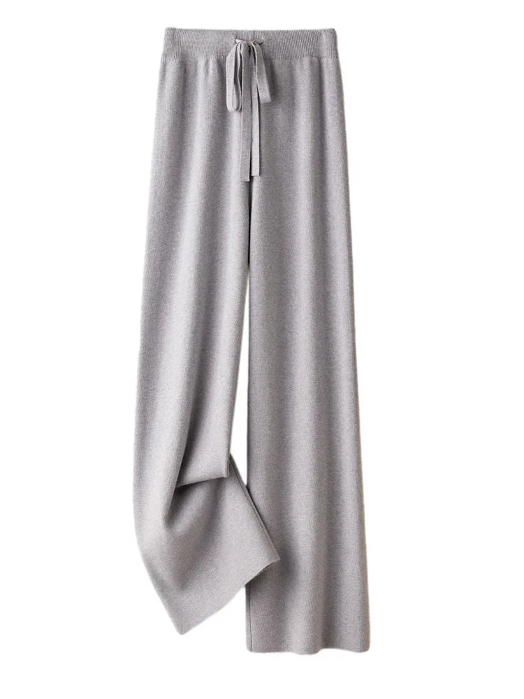 Wide-Leg Soft Knit Winter Trousers