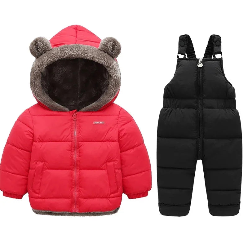Children Winter Clothing Sets Baby Lamb Fleece Coats+Down Pants 2Pcs Boys Girls Thicken Warm Casual Hooded Clothing Outfits
