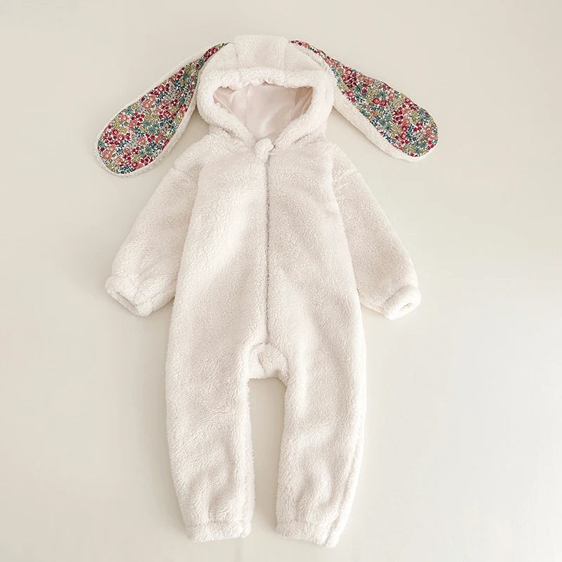 Spring Baby Girls Boys Rabbit Romper Newborn One-piece Jumpsuit Hooded Pajamas Boys Plush Homewear Outfits Baby Costume
