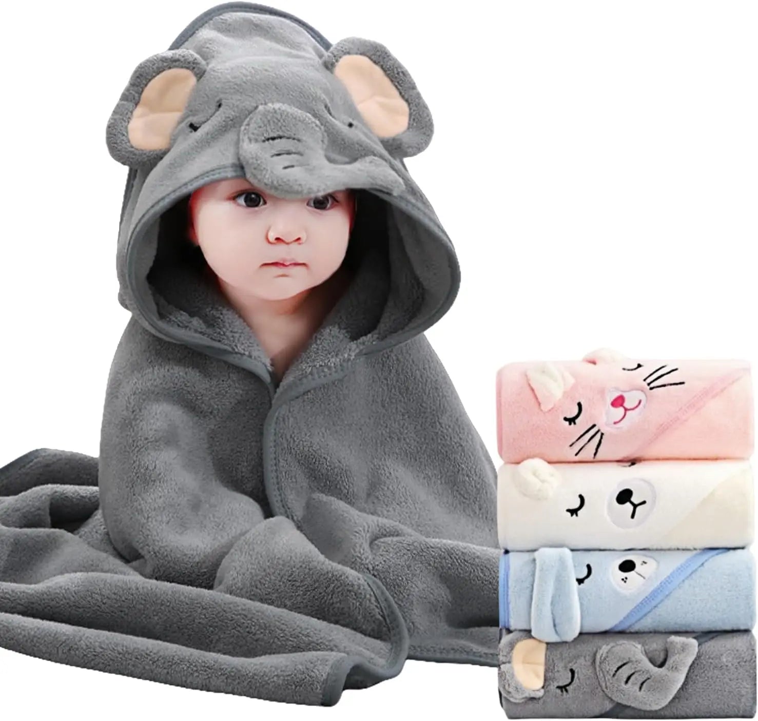 Baby Hooded Towel 31x31 in - Organic Cotton Bath Set, Quick Dry & Absorbent with Animal Design (Baby Shower Gift, 1-Piece Set)