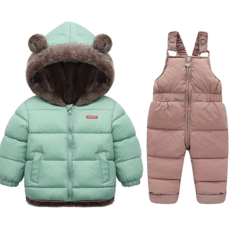 Children Winter Clothing Sets Baby Lamb Fleece Coats+Down Pants 2Pcs Boys Girls Thicken Warm Casual Hooded Clothing Outfits