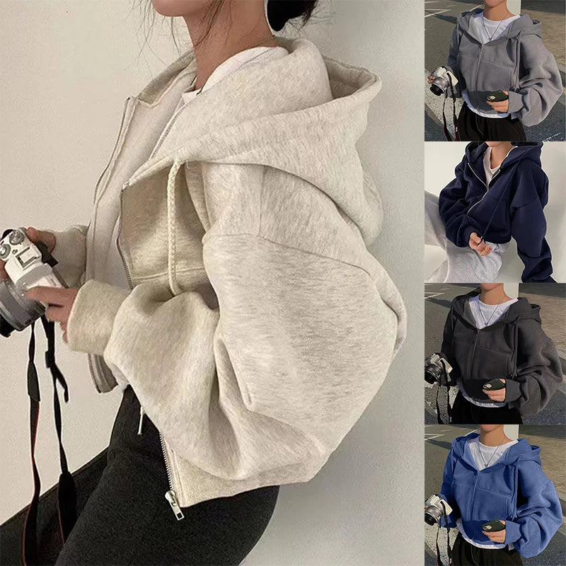 Cropped Zip-Up Cozy Hoodie
