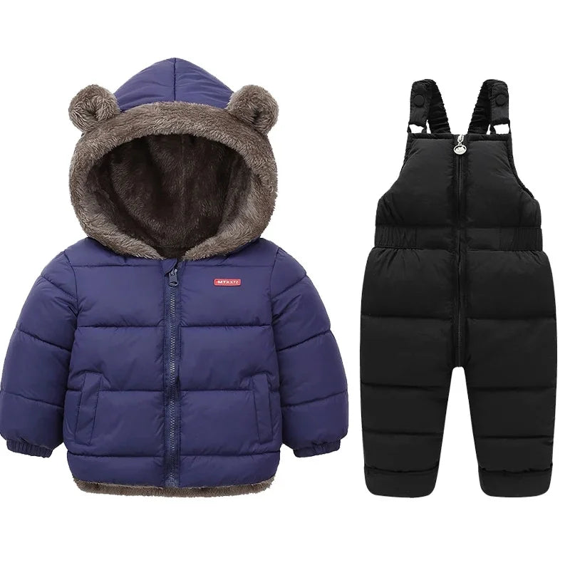 Children Winter Clothing Sets Baby Lamb Fleece Coats+Down Pants 2Pcs Boys Girls Thicken Warm Casual Hooded Clothing Outfits