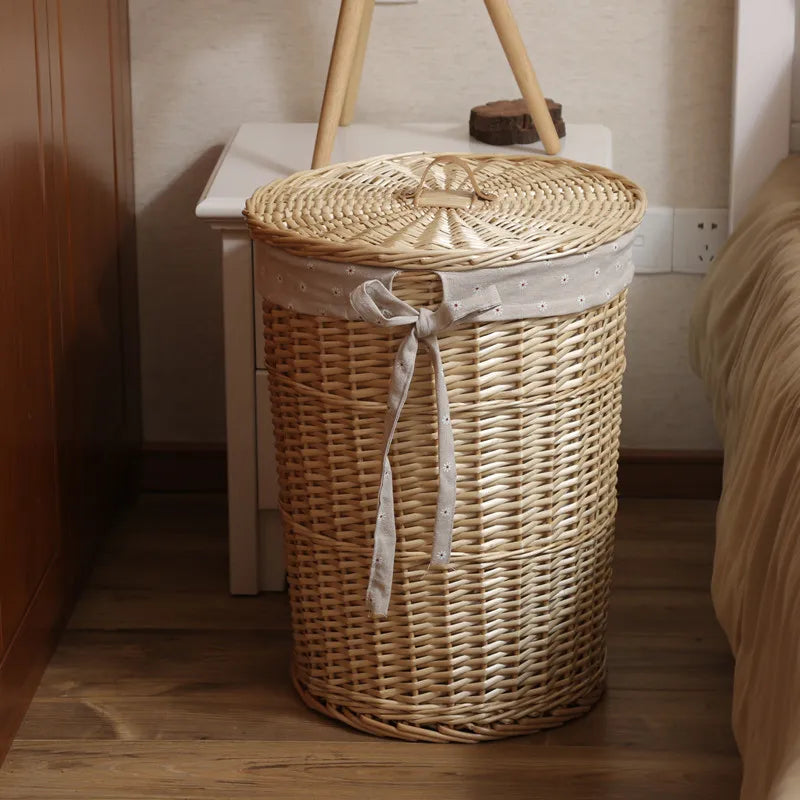 Wier Laundry Basket Dir Clothes Storage Basket with Lid Household Organizer Basket Pure l Willow Wier Basket
