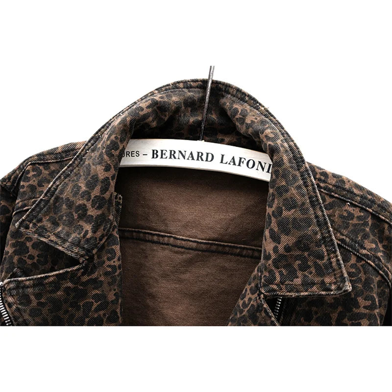 Leopard Print Cropped Denim Jacket
