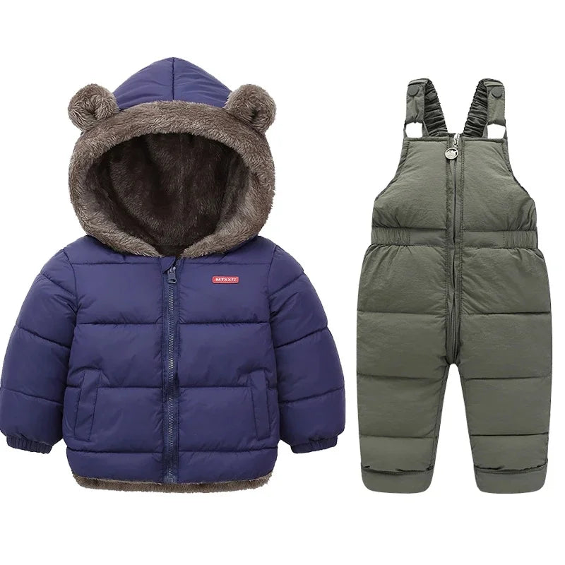 Children Winter Clothing Sets Baby Lamb Fleece Coats+Down Pants 2Pcs Boys Girls Thicken Warm Casual Hooded Clothing Outfits