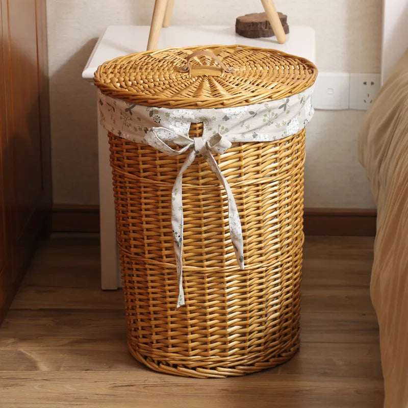 Wier Laundry Basket Dir Clothes Storage Basket with Lid Household Organizer Basket Pure l Willow Wier Basket