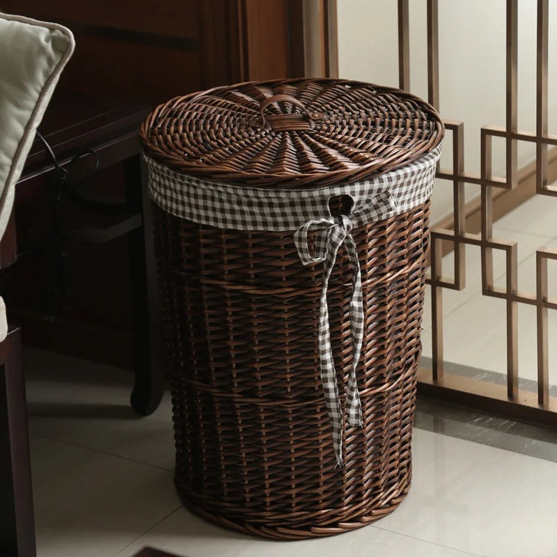 Wier Laundry Basket Dir Clothes Storage Basket with Lid Household Organizer Basket Pure l Willow Wier Basket