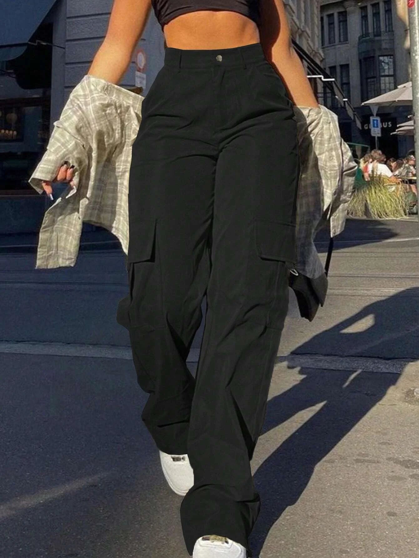 Utility High-Waist Cargo Trousers