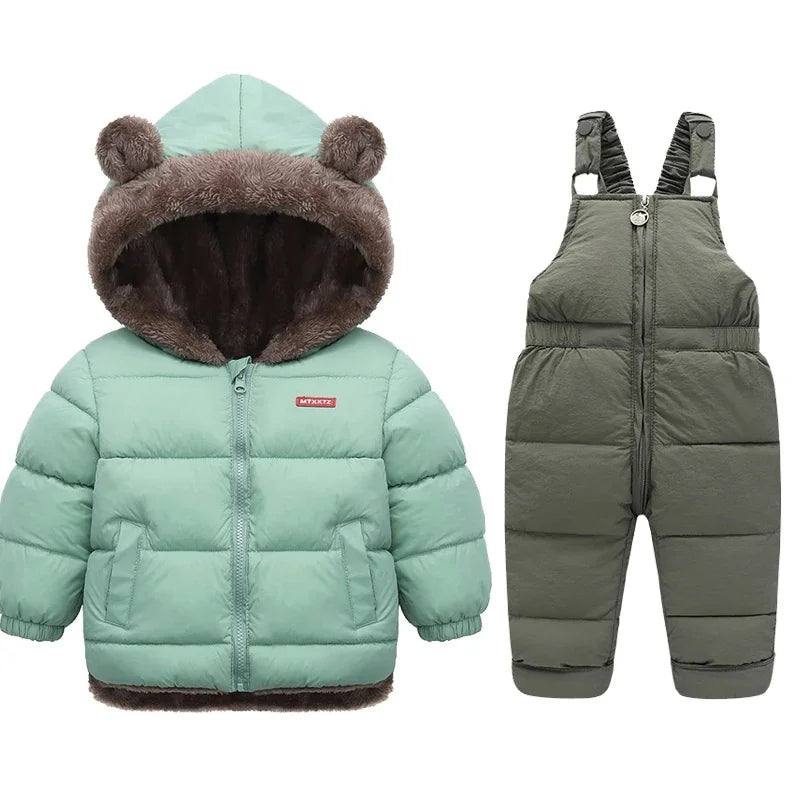 Children Winter Clothing Sets Baby Lamb Fleece Coats+Down Pants 2Pcs Boys Girls Thicken Warm Casual Hooded Clothing Outfits