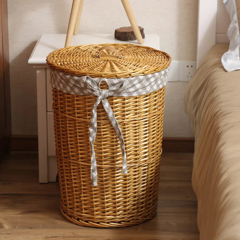 Wier Laundry Basket Dir Clothes Storage Basket with Lid Household Organizer Basket Pure l Willow Wier Basket