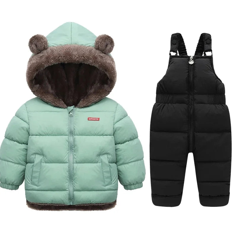 Children Winter Clothing Sets Baby Lamb Fleece Coats+Down Pants 2Pcs Boys Girls Thicken Warm Casual Hooded Clothing Outfits