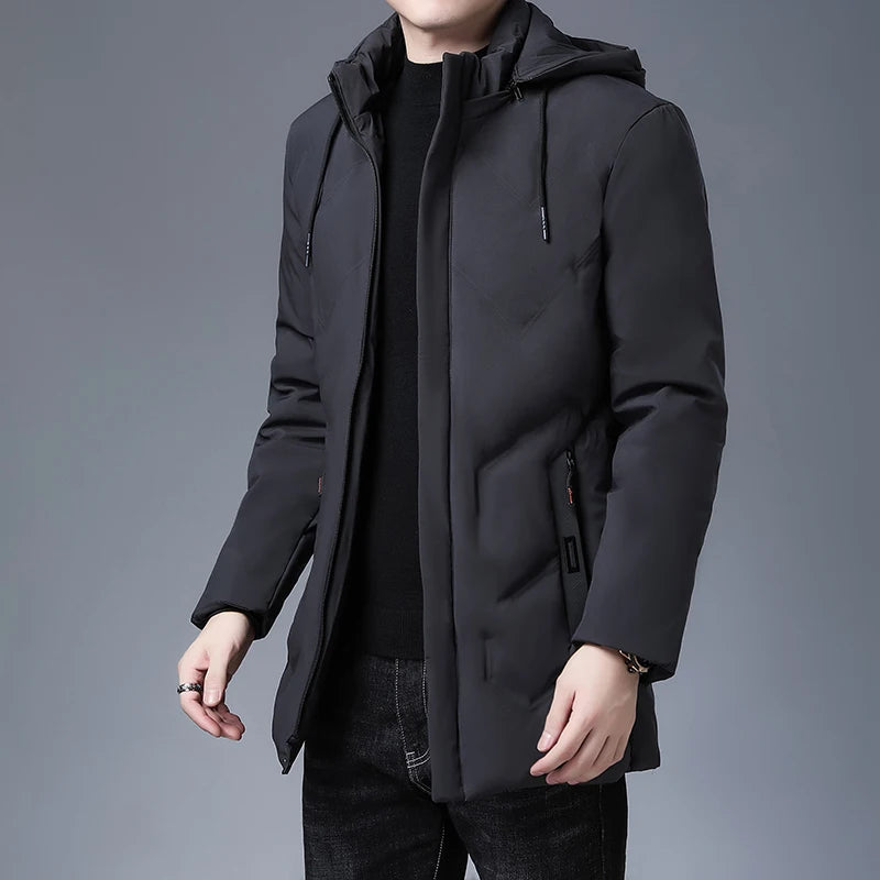 Top Grade Designer New Brand Men Parka Jacket Thick Casual Fashion Windbreaker Hooded Quilted Bubble Coats Long Mens Clothes