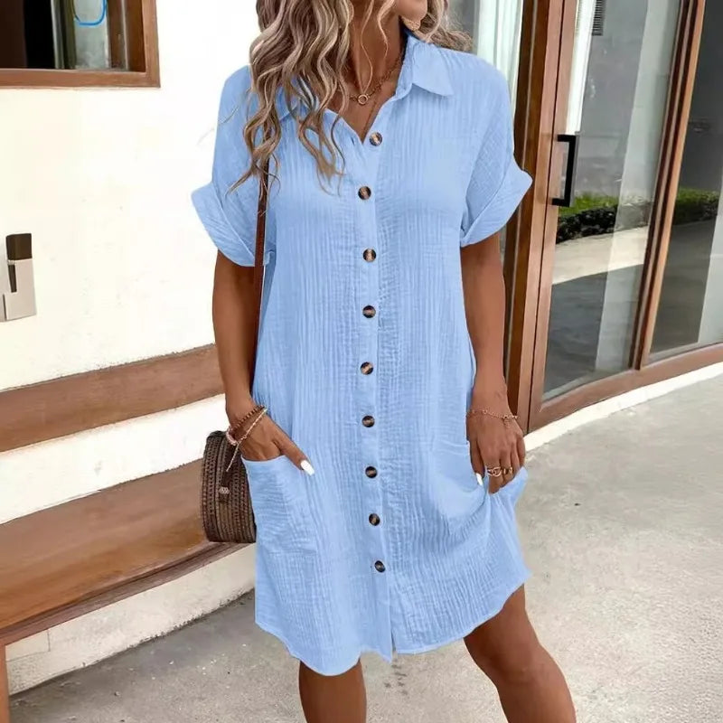 Linen Button-Up Summer Dress