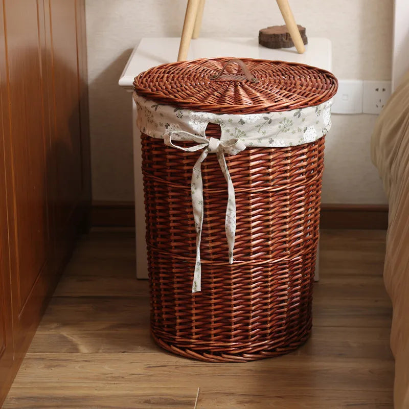 Wier Laundry Basket Dir Clothes Storage Basket with Lid Household Organizer Basket Pure l Willow Wier Basket