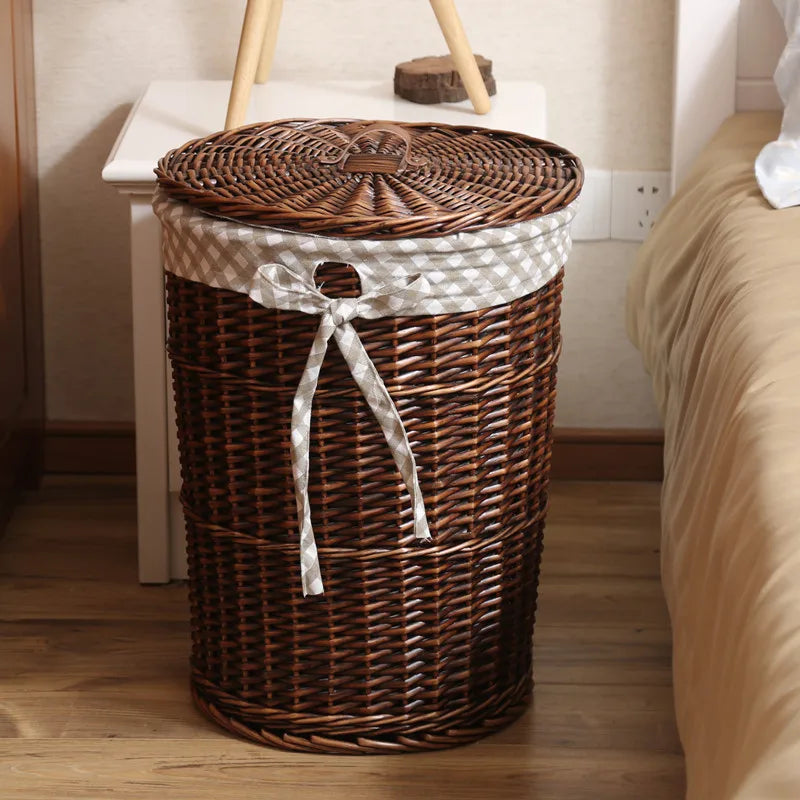 Wier Laundry Basket Dir Clothes Storage Basket with Lid Household Organizer Basket Pure l Willow Wier Basket
