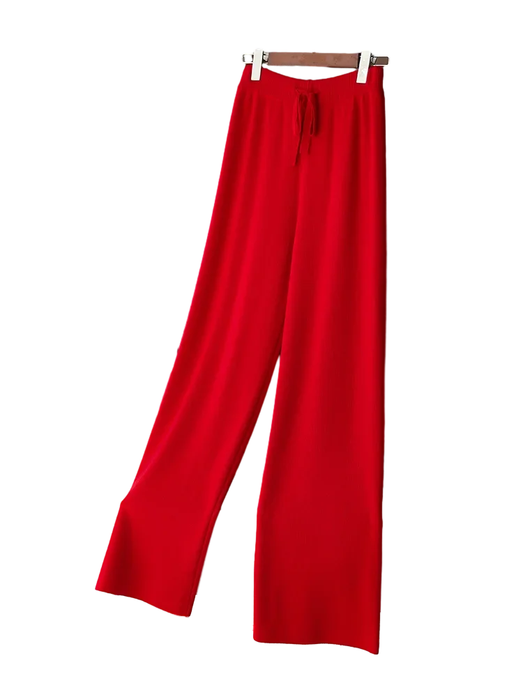 Wide-Leg Soft Knit Winter Trousers