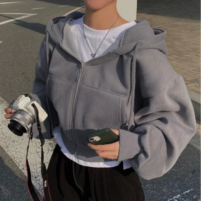 Cropped Zip-Up Cozy Hoodie