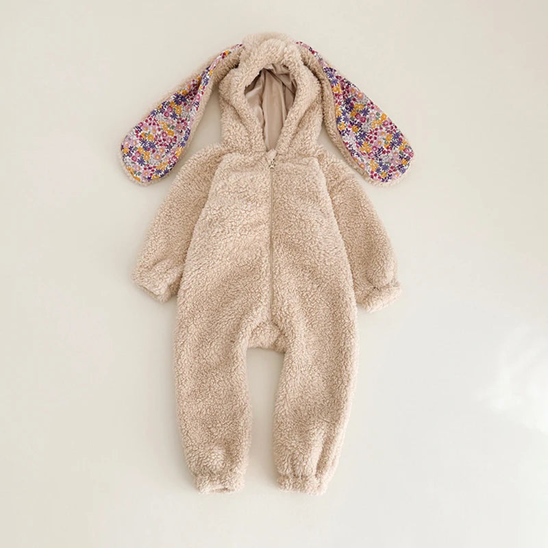 Spring Baby Girls Boys Rabbit Romper Newborn One-piece Jumpsuit Hooded Pajamas Boys Plush Homewear Outfits Baby Costume