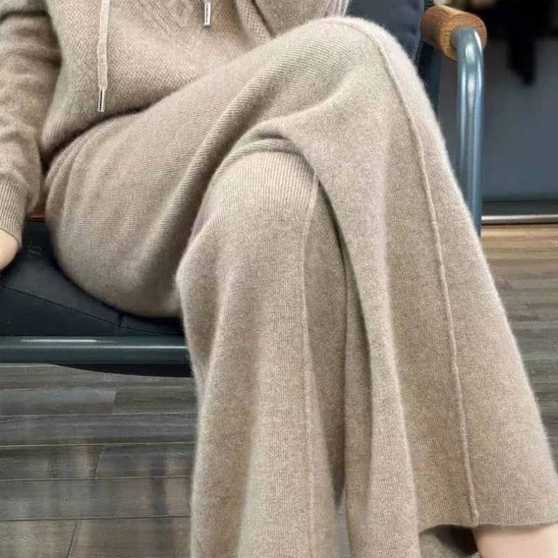 Soft Wool Wide-Leg Knit Trousers
