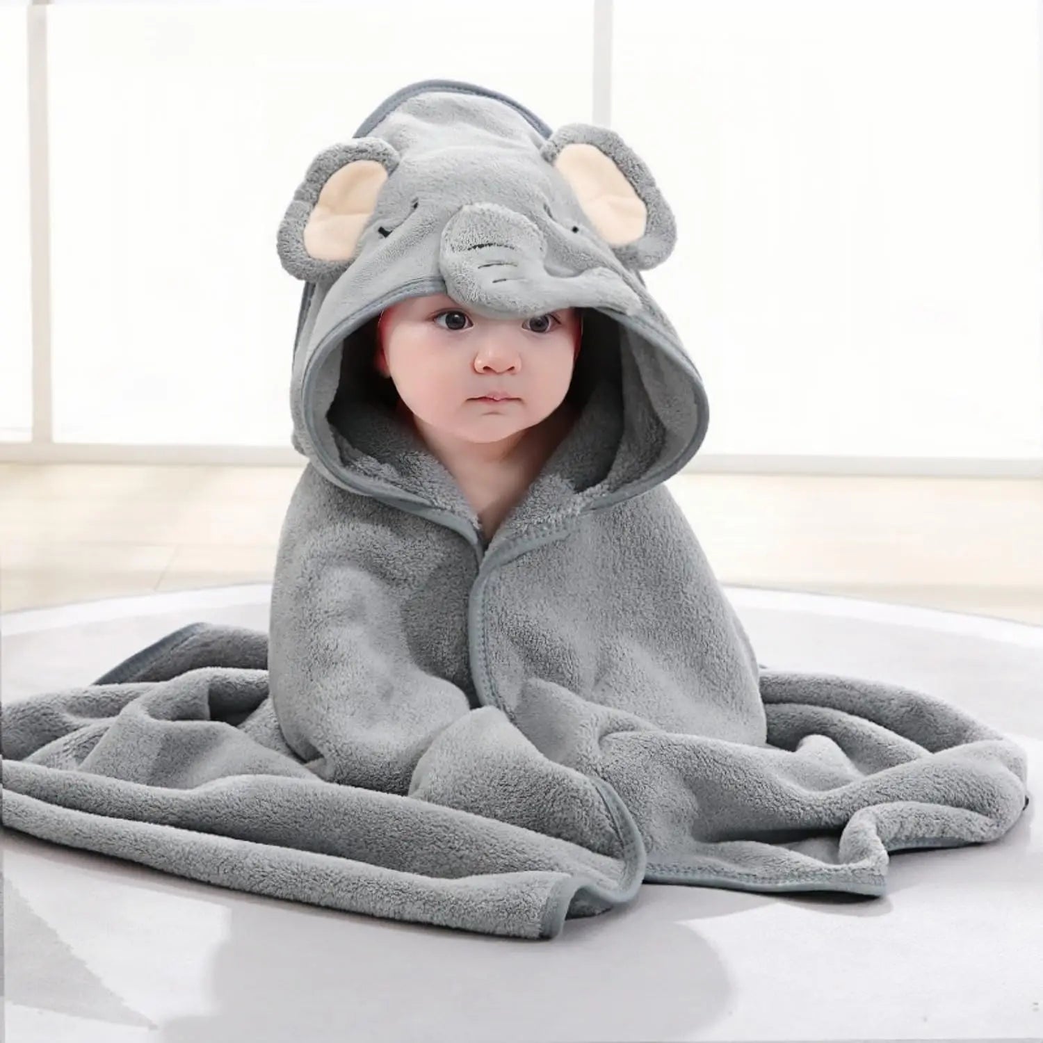 Baby Hooded Towel 31x31 in - Organic Cotton Bath Set, Quick Dry & Absorbent with Animal Design (Baby Shower Gift, 1-Piece Set)
