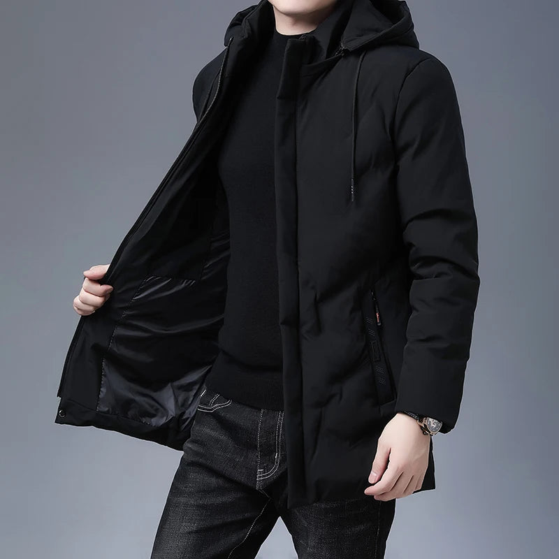 Top Grade Designer New Brand Men Parka Jacket Thick Casual Fashion Windbreaker Hooded Quilted Bubble Coats Long Mens Clothes