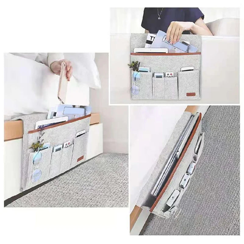 Felt Bedside Storage Bag Bed Desk Hanging Bag Sofa TV Remote Control Hanging Case Couch Storage Organizer Bed Holder Pockets