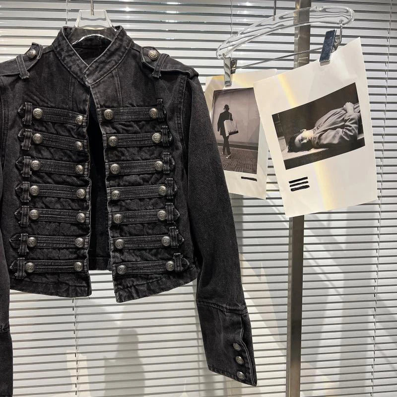 Vintage Black Moto Denim Jacket