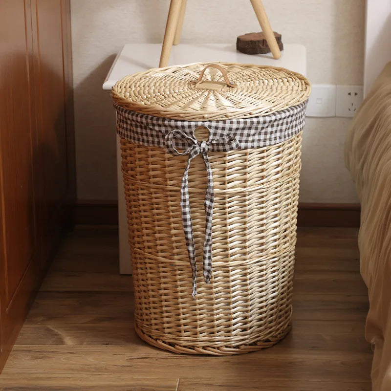 Wier Laundry Basket Dir Clothes Storage Basket with Lid Household Organizer Basket Pure l Willow Wier Basket