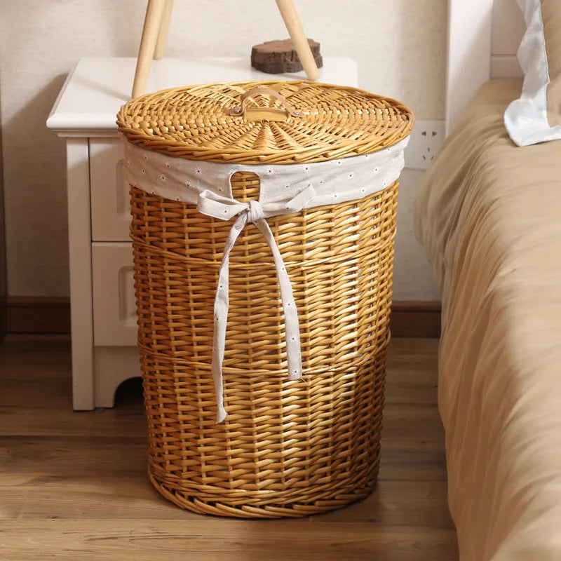 Wier Laundry Basket Dir Clothes Storage Basket with Lid Household Organizer Basket Pure l Willow Wier Basket