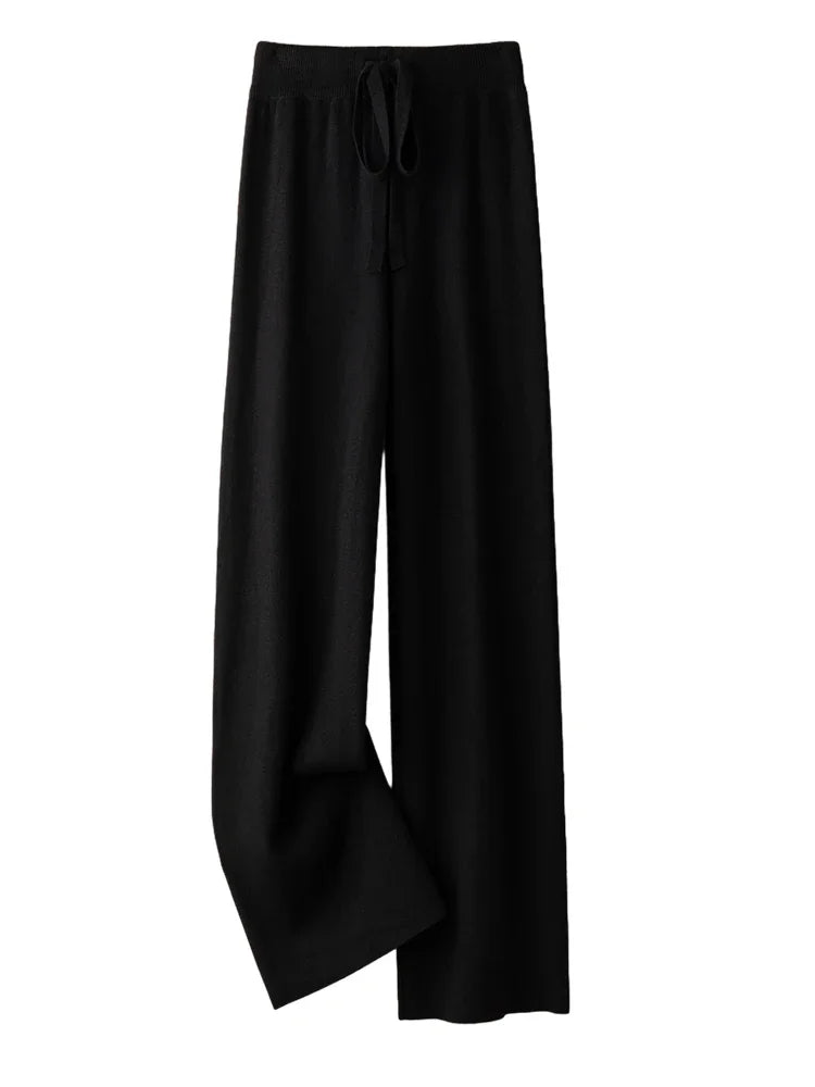 Wide-Leg Soft Knit Winter Trousers