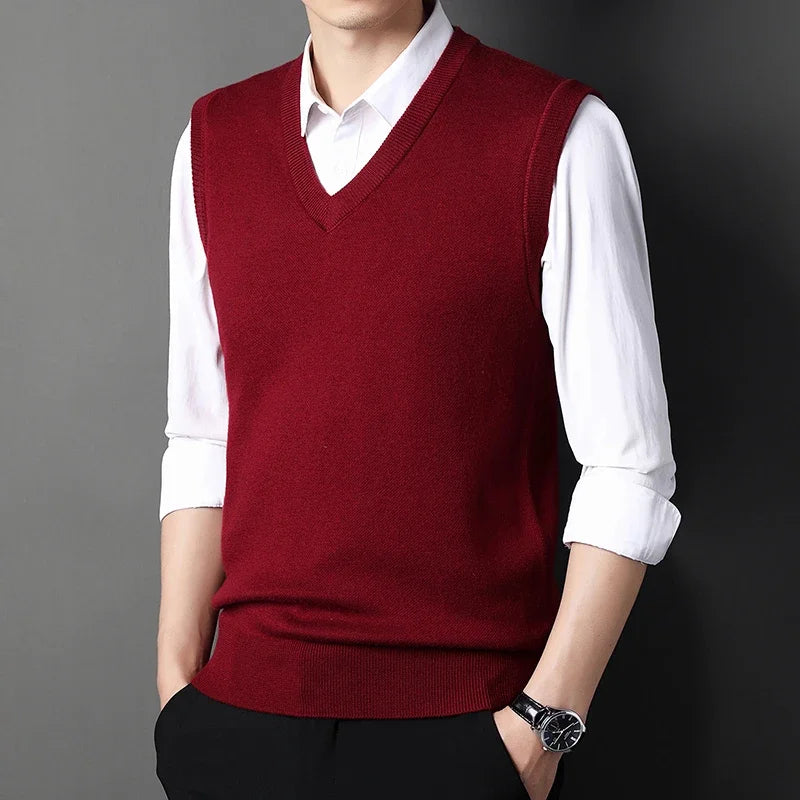 Men's Solid Color Sweater Vest Casual Fashion Warm Top for All Seasons Comfortable Breathable Layering Essential
