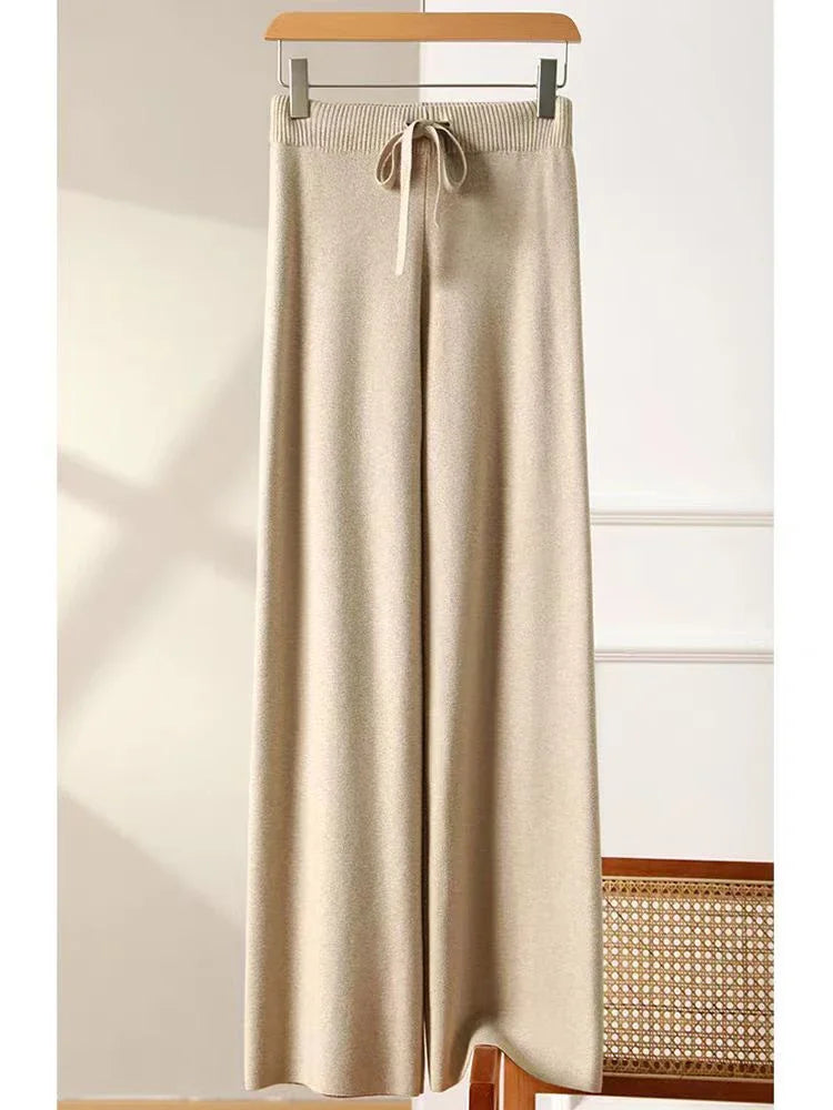 Wide-Leg Soft Knit Winter Trousers