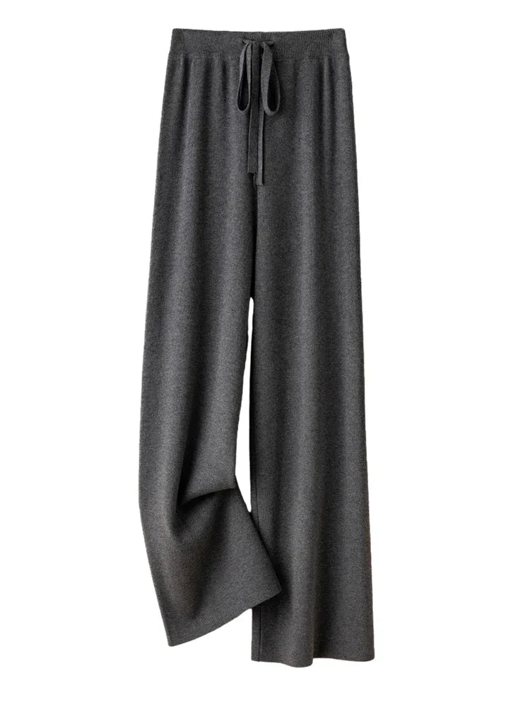 Wide-Leg Soft Knit Winter Trousers