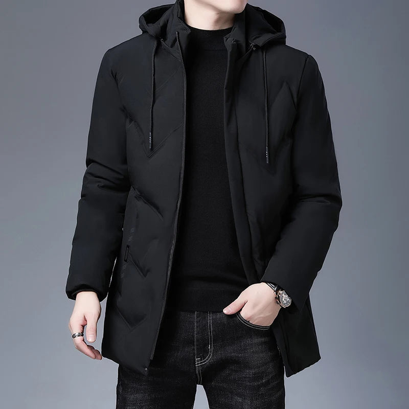 Top Grade Designer New Brand Men Parka Jacket Thick Casual Fashion Windbreaker Hooded Quilted Bubble Coats Long Mens Clothes