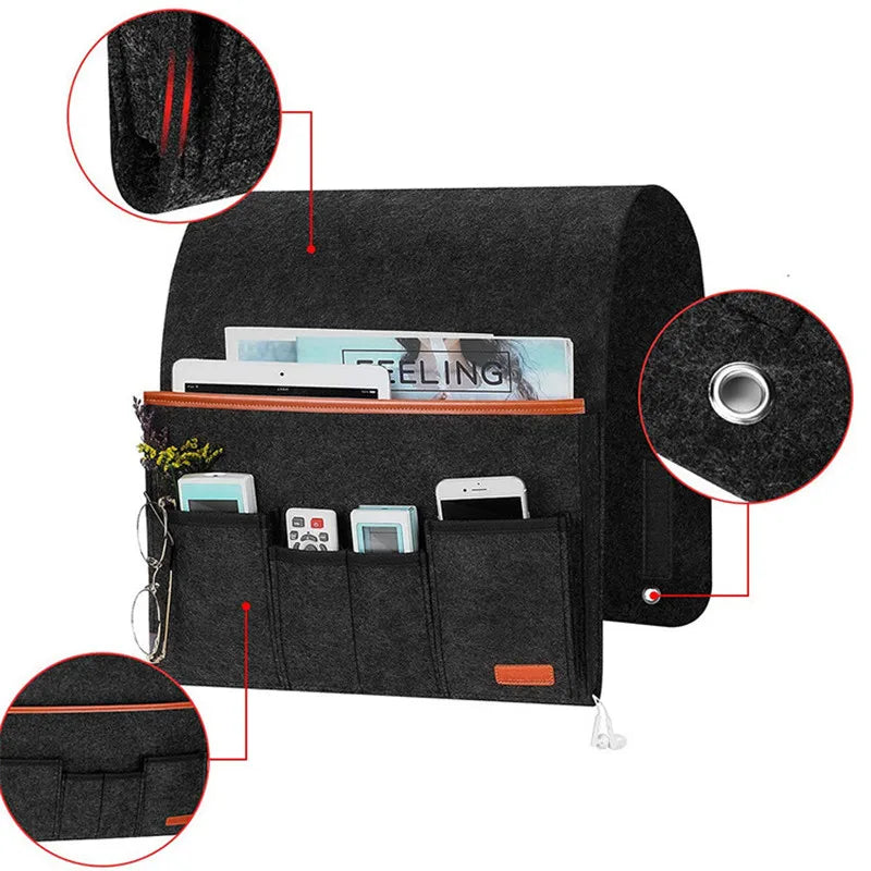 Felt Bedside Storage Bag Bed Desk Hanging Bag Sofa TV Remote Control Hanging Case Couch Storage Organizer Bed Holder Pockets
