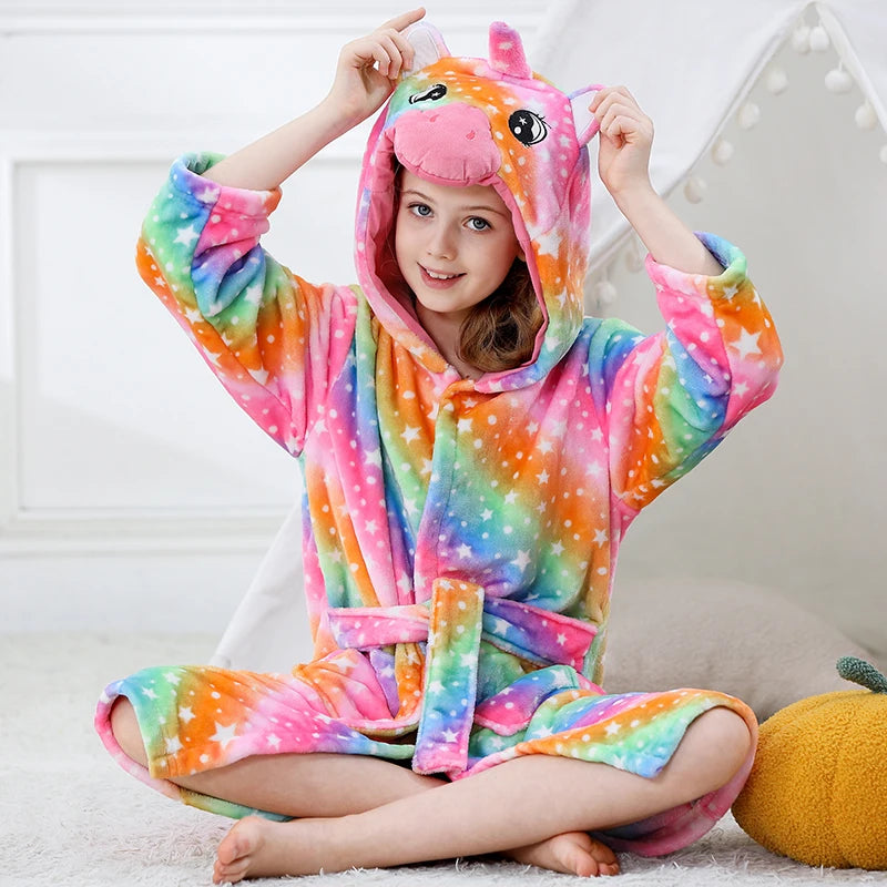 New Autumn Winter Tiger Bathrobes Girls Boys Sleepwear Bath Blanket Kids Soft Bath Robes Children Animal Pajamas Kids Clothing